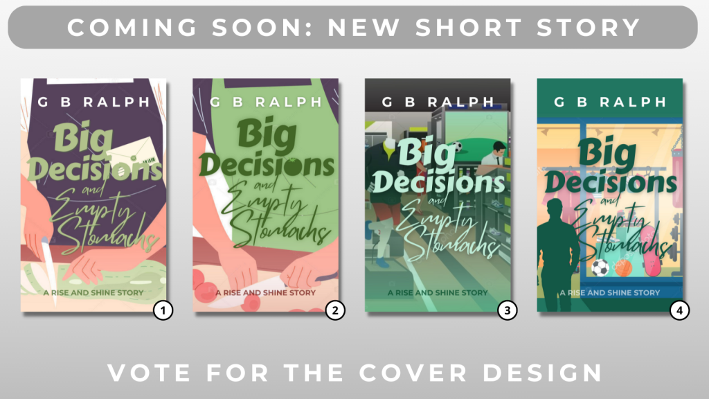 Four cover design options for new short story: Big Decisions and Empty Stomachs